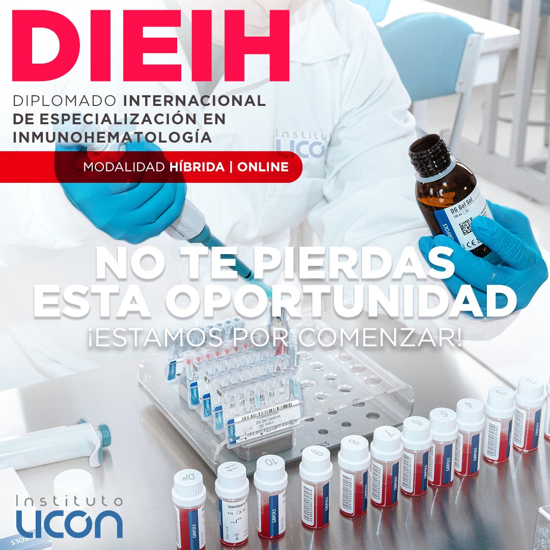 El Diplomado Internacional de Especialización en
Inmunohematología está por comenzar.

¡Se parte de la 6° generación de alumnos!