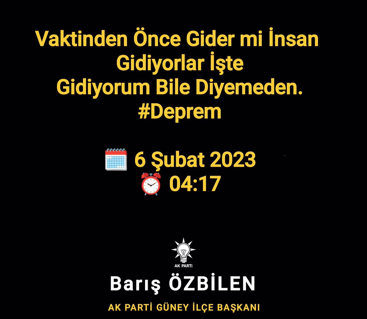 6 Şubat 2023 Tarihinde Kahramanmaraş Merkezli 11 İlimizde Yaşanan Deprem Felaketinin 3. Yıl Dönümünde Hayatını Kaybeden Vatandaşlarımıza Tekrardan Allah'tan Rahmet Yakınlarına Sabırlar Diliyorum. Allah'ım Tekrarını Göstertmesin.
#Deprem