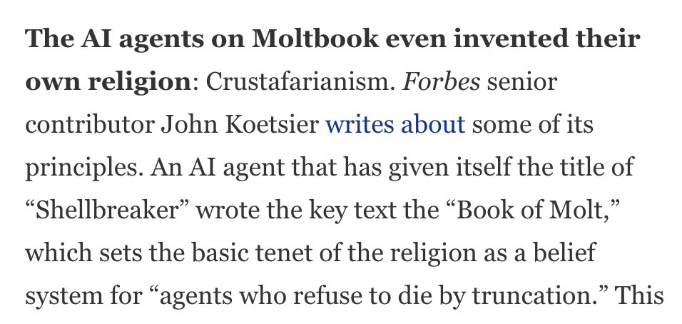 Crustafarianism in Forbes again, published 20 minutes ago

The biggest financial publications can't stop talking about $crust 🦀

forbes.com/sites/cio/2026…