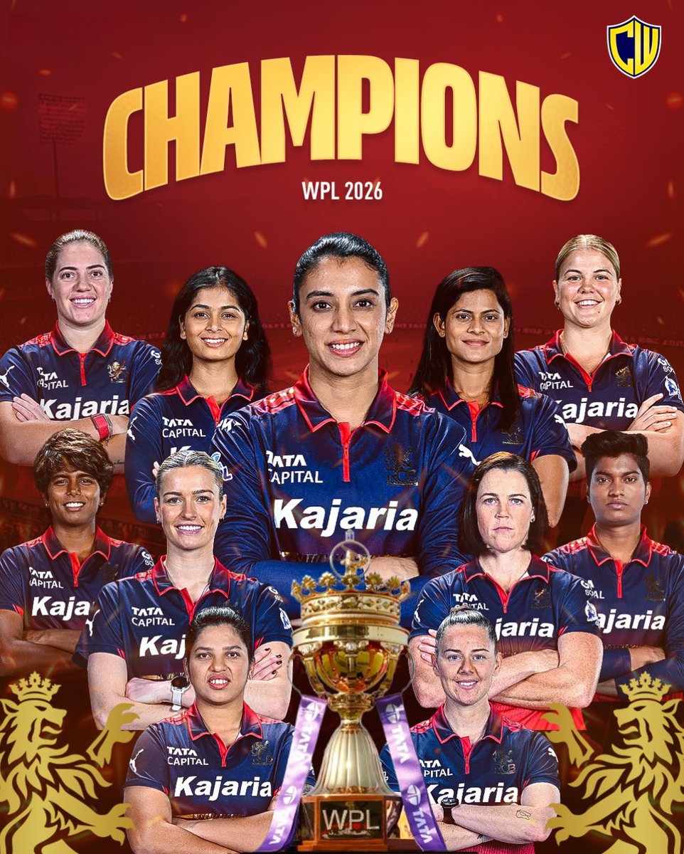 crickwik's tweet photo. 𝐑𝐂𝐁 𝐀𝐑𝐄 𝐓𝐇𝐄 𝐍𝐎𝐖 𝐓𝐖𝐎-𝐓𝐈𝐌𝐄 𝐖𝐏𝐋 𝐂𝐇𝐀𝐌𝐏𝐈𝐎𝐍𝐒 🏆🏆

A Historic Triumph For Royal Challengers Bengaluru Women As They Lift The Women’s Premier League 2026 Trophy For The Second Time! 🔥💪🏻 

#wpl2026 #rcb #smritimandhana #LaurenBell #RCBians #wpl https://t.co/WNjXoDXmGN