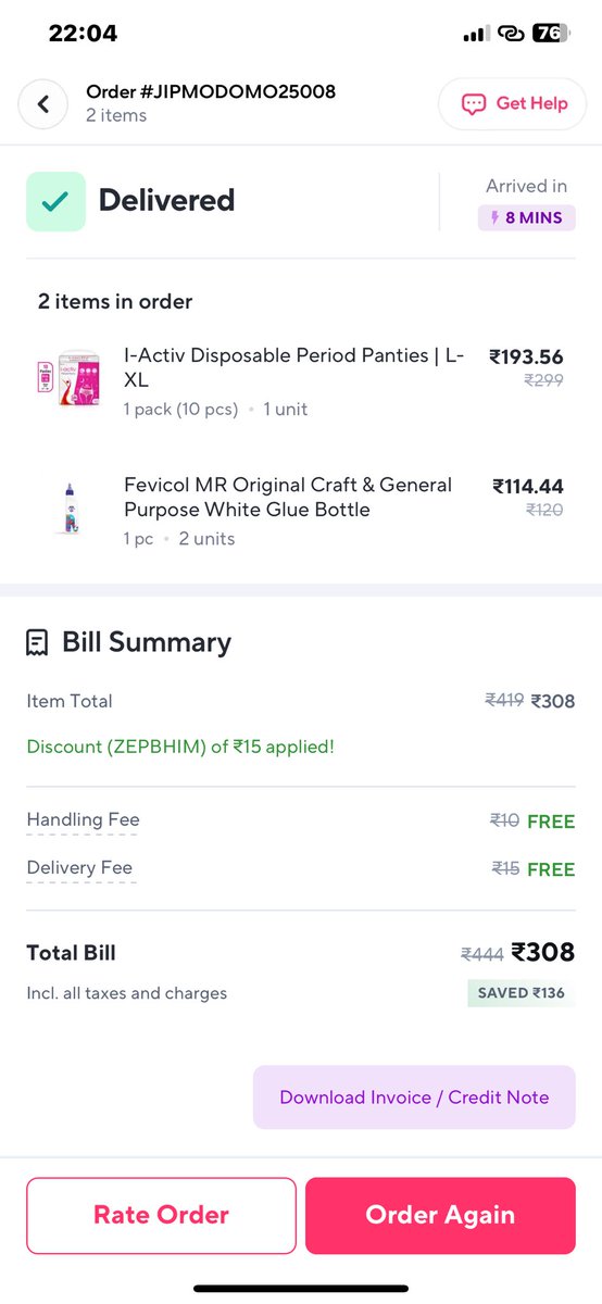 rahulnanaware07's tweet photo. @zeptocares 
By mistake I order wrong size in period panty and glue instead of fabric glue can you do something? https://t.co/SmmUJhPmEi