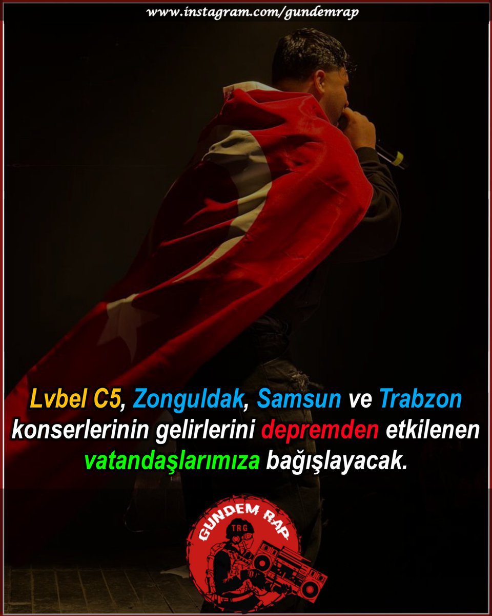 gundemrap's tweet photo. Lvbel C5, Zonguldak, Samsun ve Trabzon konserlerinin gelirlerini depremden etkilenen vatandaşlarımıza bağışlayacak. https://t.co/SU1B5SqXqy