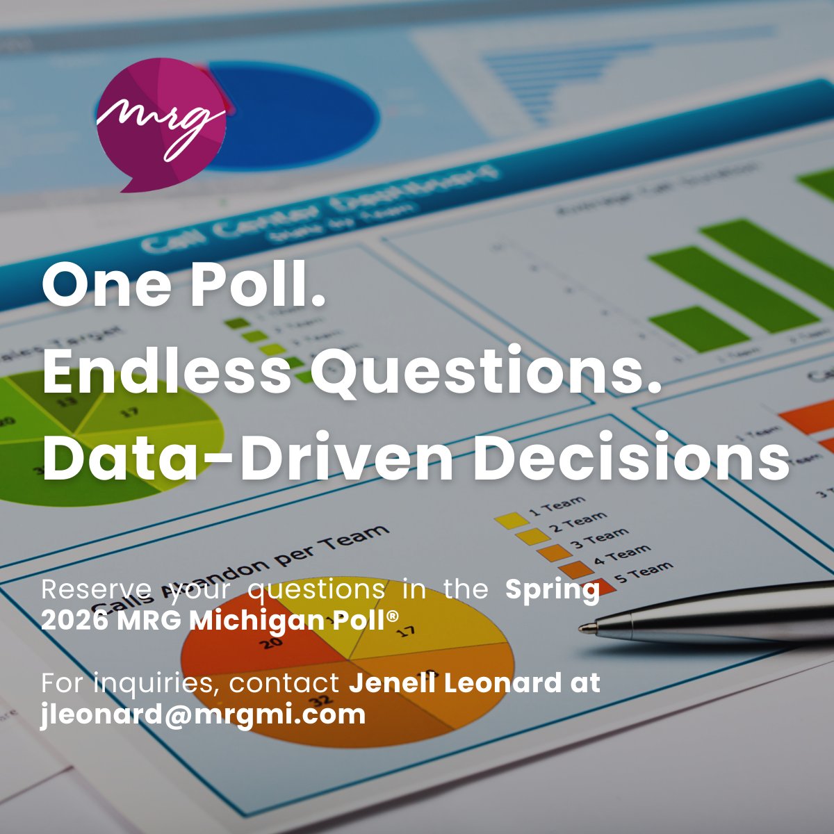 MRGMichigan's tweet image. The Spring 2026 MRG Michigan Poll® is now open for question reservations. The poll delivers actionable insights that help organizations understand where Michigan stands.

For inquiries, contact Jenell Leonard at jleonard@mrgmi.com.

#MichiganPoll #PublicOpinion