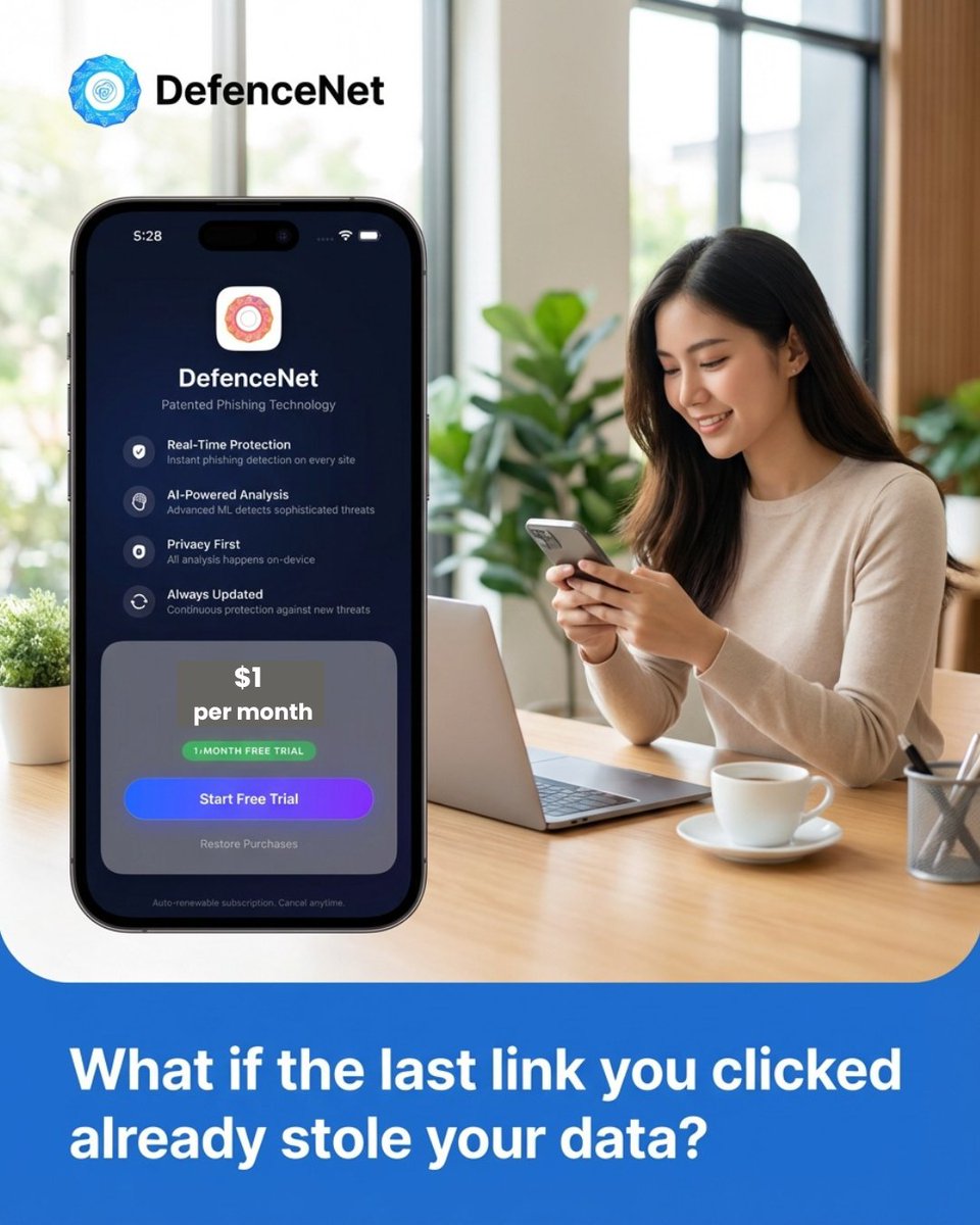 DatacoveAI's tweet photo. Hackers don't need your password anymore.
They just need you to click a link once.
Stop Scams and phishing before it hits your inbox. 

No VPN, just a Canadian-patented shield that keeps your data where it belongs - on your phone. #phishing #fraud #scams #cyber #canada https://t.co/MN0ZiAasIN