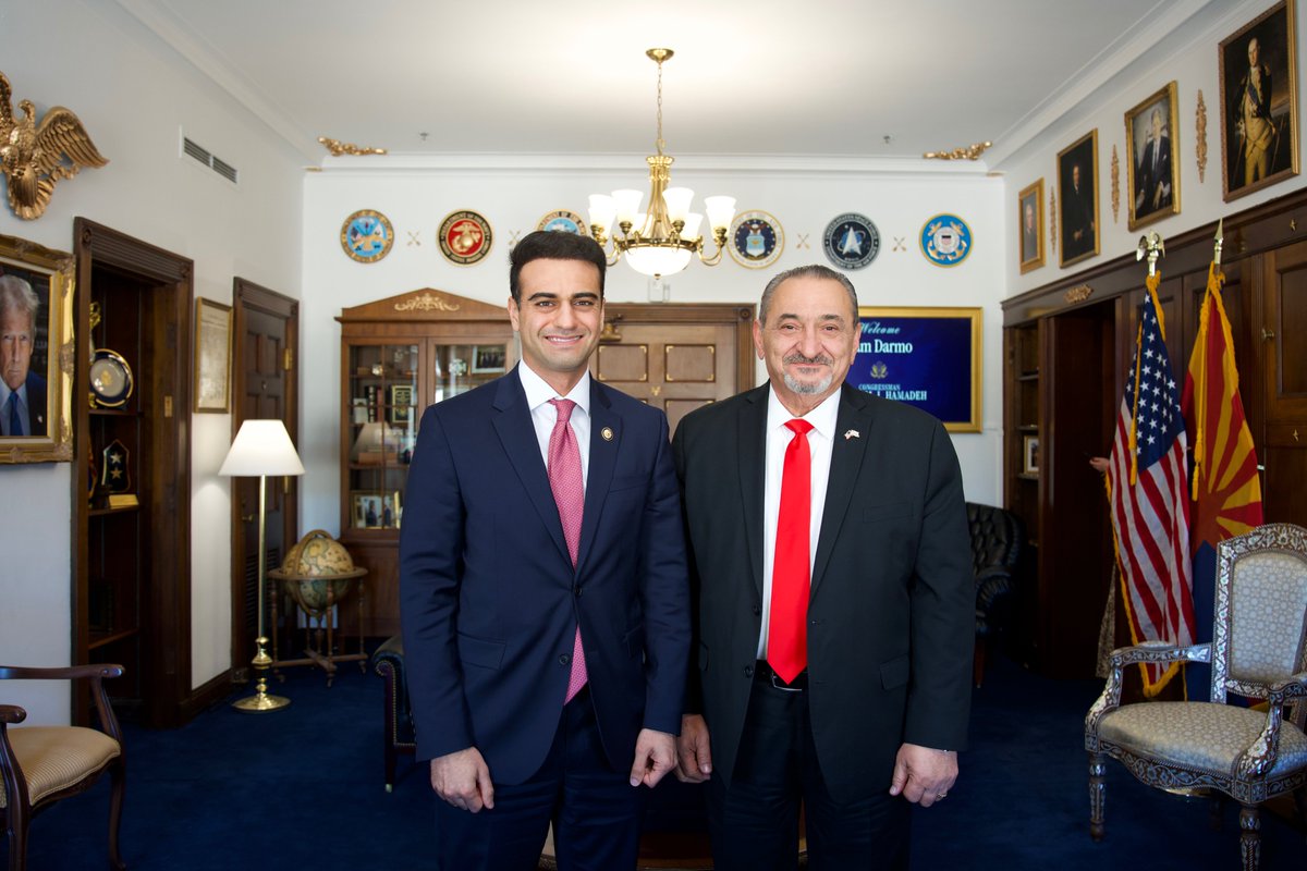 RepAbeHamadeh's tweet photo. Thank you to our friend @SamDarmo for visiting us today.

Sam serves as Chairman of the Assyrian American Coalition of the Republican Party of Arizona. He's a true America First patriot and was the Congressman's guest at this morning's National Prayer Breakfast. https://t.co/UMtwt9DrDy