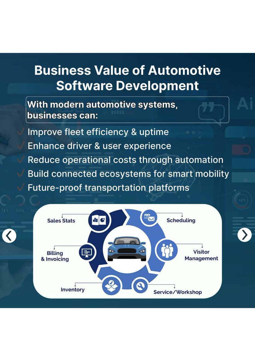 kuchoriyaS5208's tweet photo. Automotive innovation today runs on automotive software development, connected vehicle platforms, and smart mobility solutions. 

https://t.co/7YXjcIJyjg

🌐 https://t.co/XyqxCA6zJr

#AutomotiveSoftware #ConnectedCar #SmartMobility #Telematics #EVSoftware #FleetManagement https://t.co/KG04vv57oU