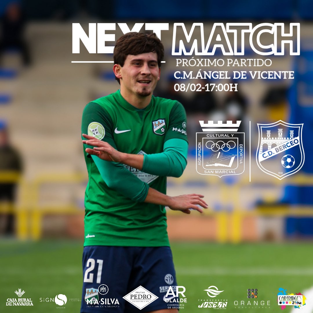 𝑵𝑬𝑿𝑻 𝑴𝑨𝑻𝑪𝑯

⏩️ PRÓXIMO PARTIDO 
🆚 <a href="/cdsanmarcial/">CD San Marcial</a> 
📅 Domingo 8 de febrero  , 17:00h
🏟️ C.M. Ángel de Vicente 

💚💙💚💙