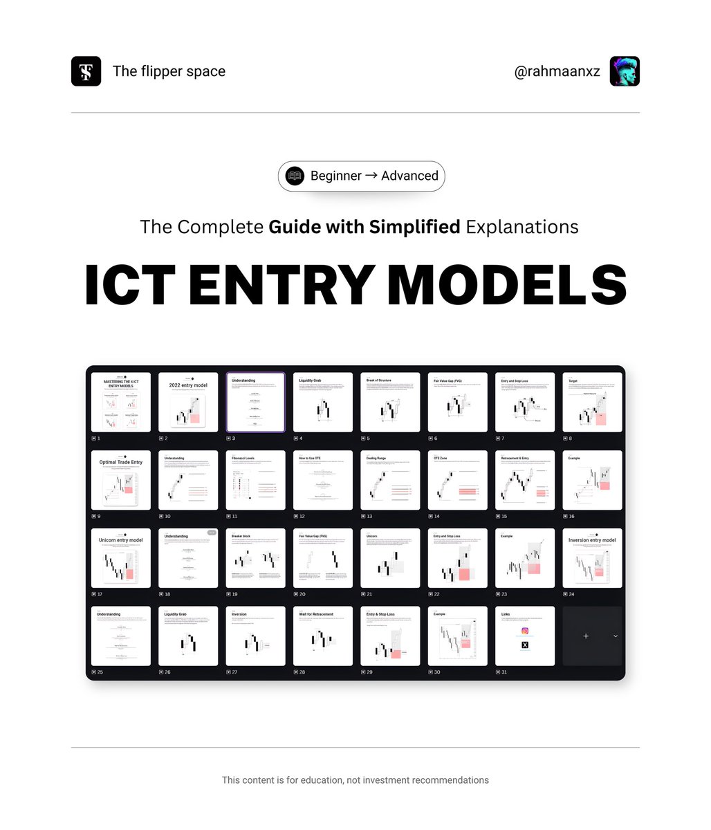 I studied ICT for years and i compressed
all ICT entry models into a 30+ page ebook.

I’m giving it away for free.

Want it?

Like &amp; repost
Comment “Entry Model”
Follow me so I can DM you