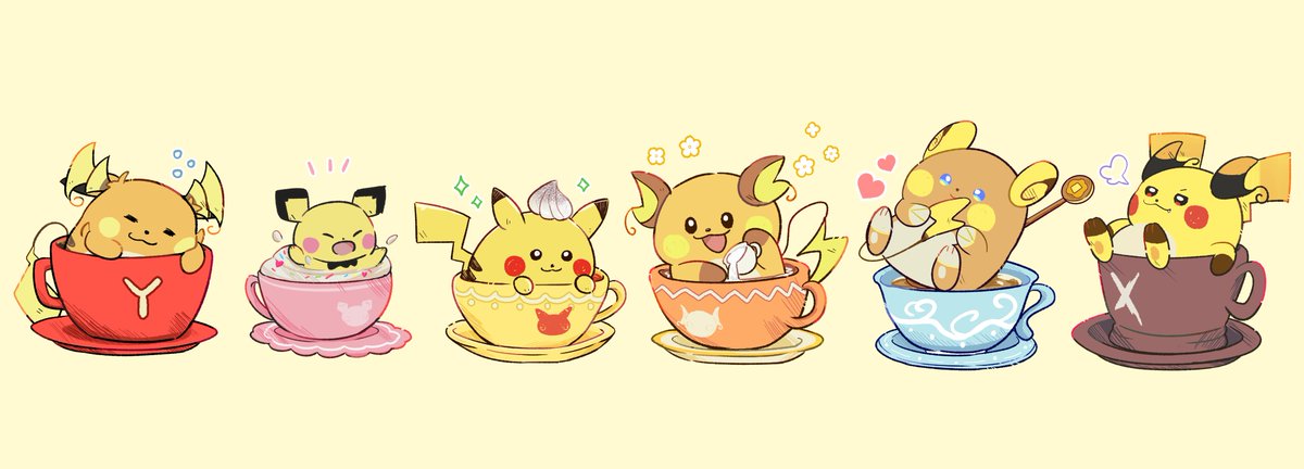 ピチュー💛ピカチュウ  🧡ライチュウ ☕️🎉

#ピカチュウの日 #ライチュウの日