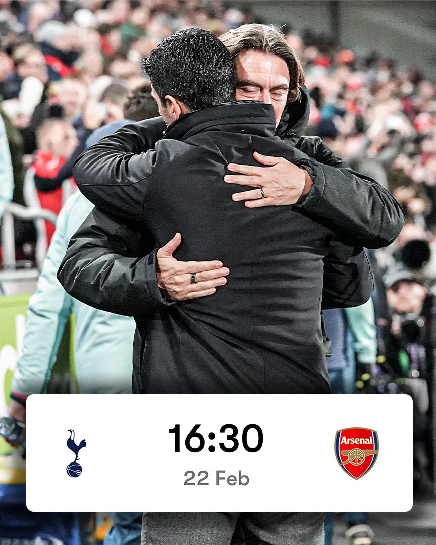 iemadAFC's tweet image. سيحظى توتنهام باثني عشر يومًا من الراحة بين مباراته ضد نيوكاسل في 10 فبراير وديربي شمال لندن في 22 فبراير.

في المقابل، سيخوض آرسنال ثلاث مباريات في ستة أيام خلال تلك الفترة، حيث سيلعب ضد برينتفورد و ويغان و ولفرهامبتون..