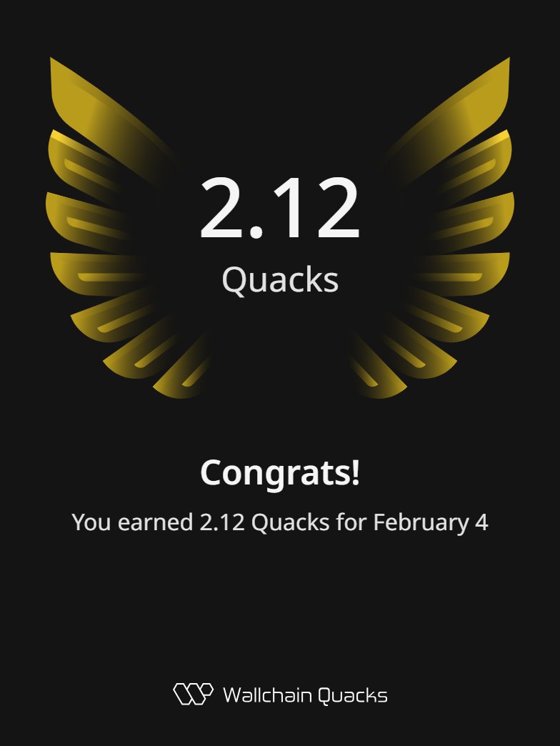 Anoyher day another Quacks  🪙

Just earned 2.12 Quacks on <a href="/wallchain/">Wallchain Quacks</a>🦆

Use my referral link – quacks.app/?ref=earlyduck… 

gQuack 📢