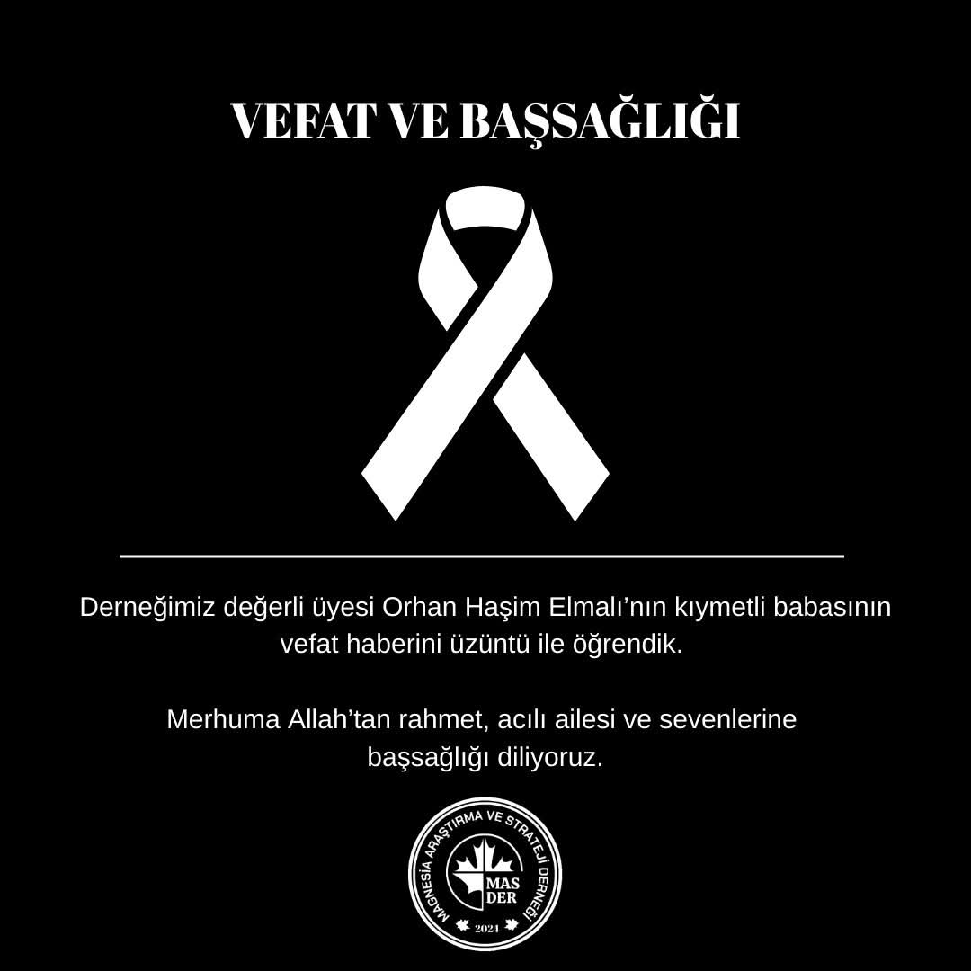 MASDER4545's tweet photo. Vefat ve Başsağlığı

Derneğimizin değerli üyesi Orhan Haşim Elmalı' nın kıymetli babasının vefatını üzüntü ile öğrendik.

Merhuma Allah'tan rahmet, acılı ailesi ve sevenlerine başsağlığı diliyorum. https://t.co/h17Iv2SYfL