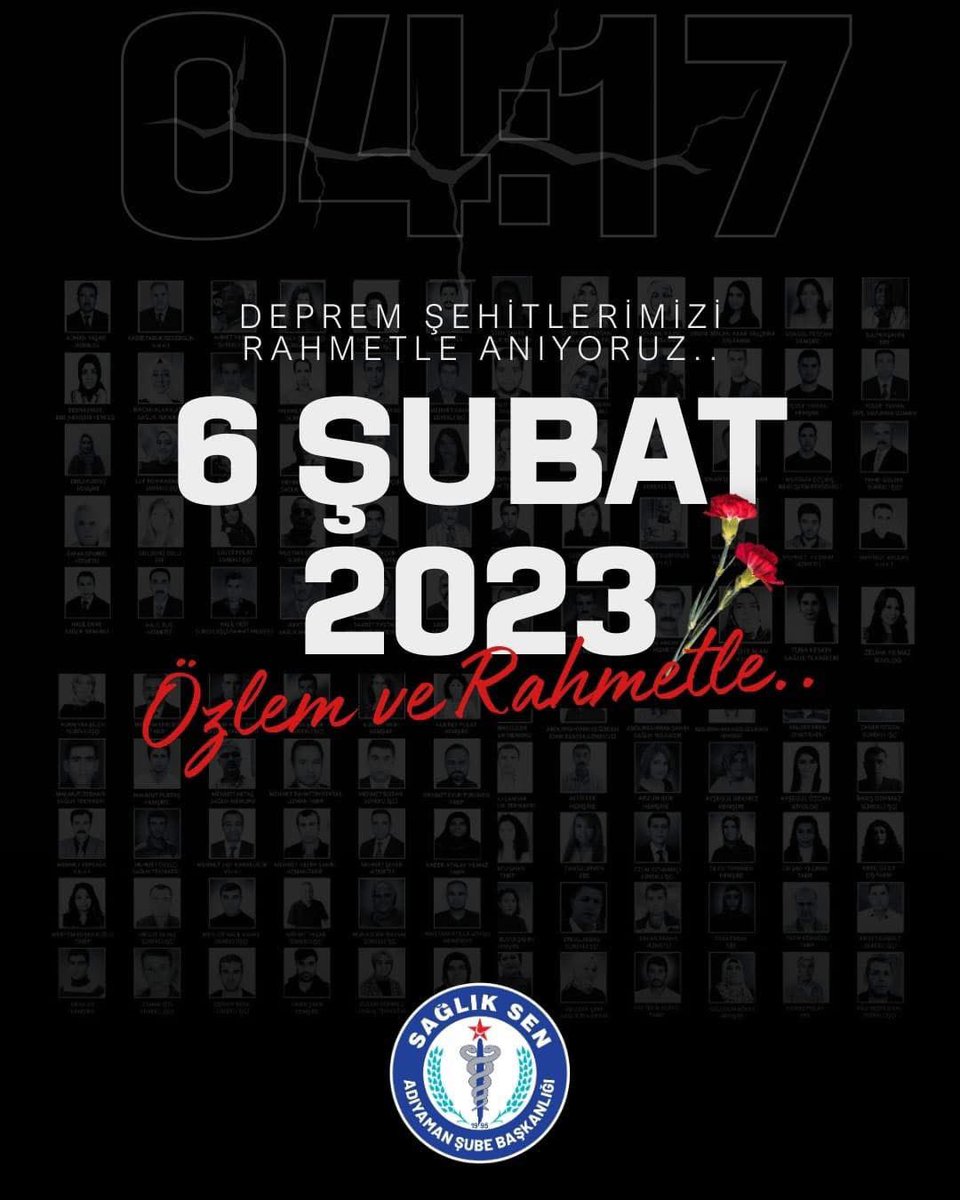 6 Şubat 2023 Depreminin üçüncü yılında; yaşadığımız büyük felaketi ve kaybettiklerimizi derin bir hüzünle yâd ediyoruz.

O gün canı pahasına sahada görev yapan, enkaz altında ve acil servislerde insanımız için seferber olan tüm sağlık çalışanlarına şükranlarımızı sunuyoruz.