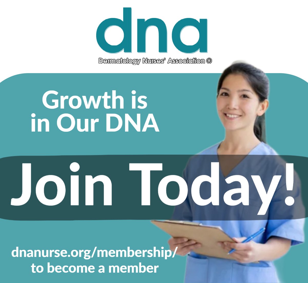Ready to grow your career in dermatology nursing? Look no further than the Dermatology Nurses' Association (DNA)!  Click the link in our bio to become a member today!

#DNA #GrowthIsInOurDNA #DermNurses #Networking #Education #Certification #Nursing #Dermatology