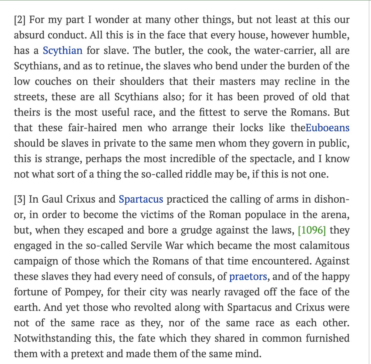 <a href="/pureMetatron/">Metatron</a> Here is Synesius telling Roman Emperor Arcadius in 400AD that Rome is about to fall because all their soldiers are the same race as all their slaves. By Scythians he means Goths. This is just 10 years before the Goths sacked Rome: