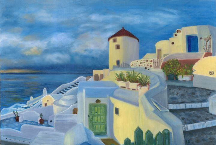 GralingSusan's tweet photo. Art of the Day! "Santorini". Buy at: https://t.co/UFvRMgSTEh https://t.co/tIBU2cYxy7