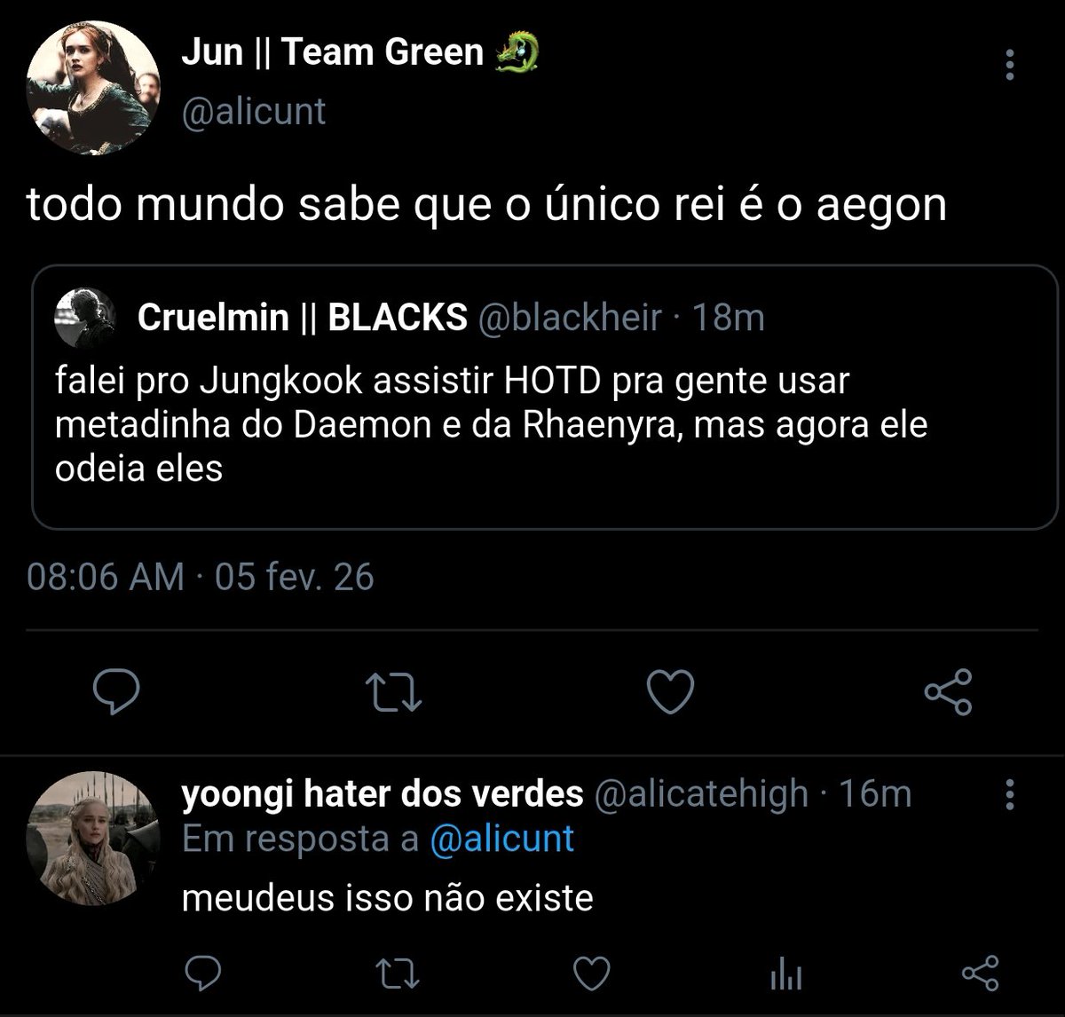 skjinviek's tweet photo. #jikook short au

Jimin convence Jungkook a assistir HOTD pra eles usarem metadinha do Daemon e Rhaenyra, mas o plano dá errado quando Jungkook se apaixona pelo time verde, começa a defender Alicent com argumentos sérios demais e passa a ODIAR o time preto. https://t.co/sasErwUgYM