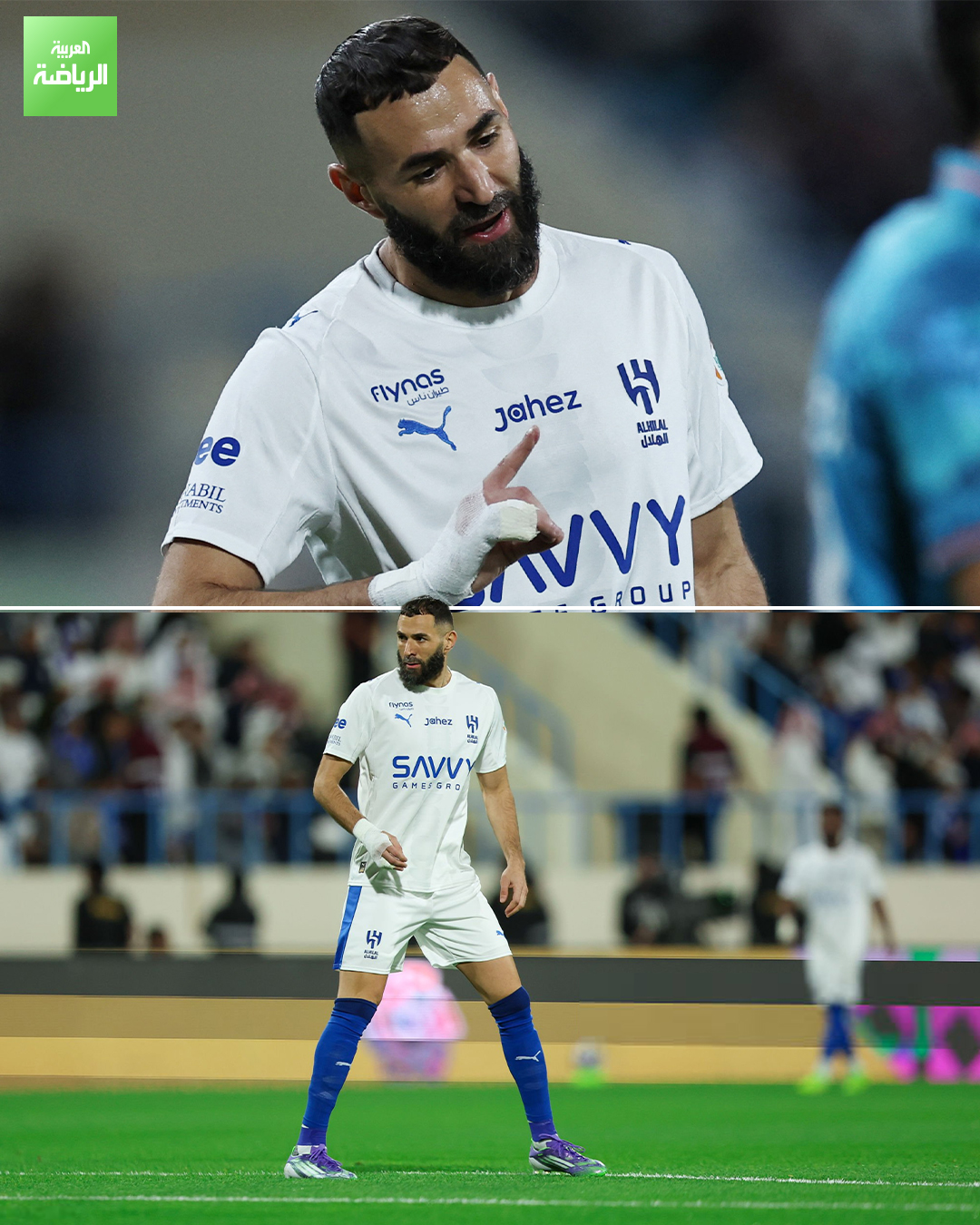 الظهور الأول لكريم بنزيمة بقميص الهلال خلال مباراة الأخدود في دوري روشن السعودي 