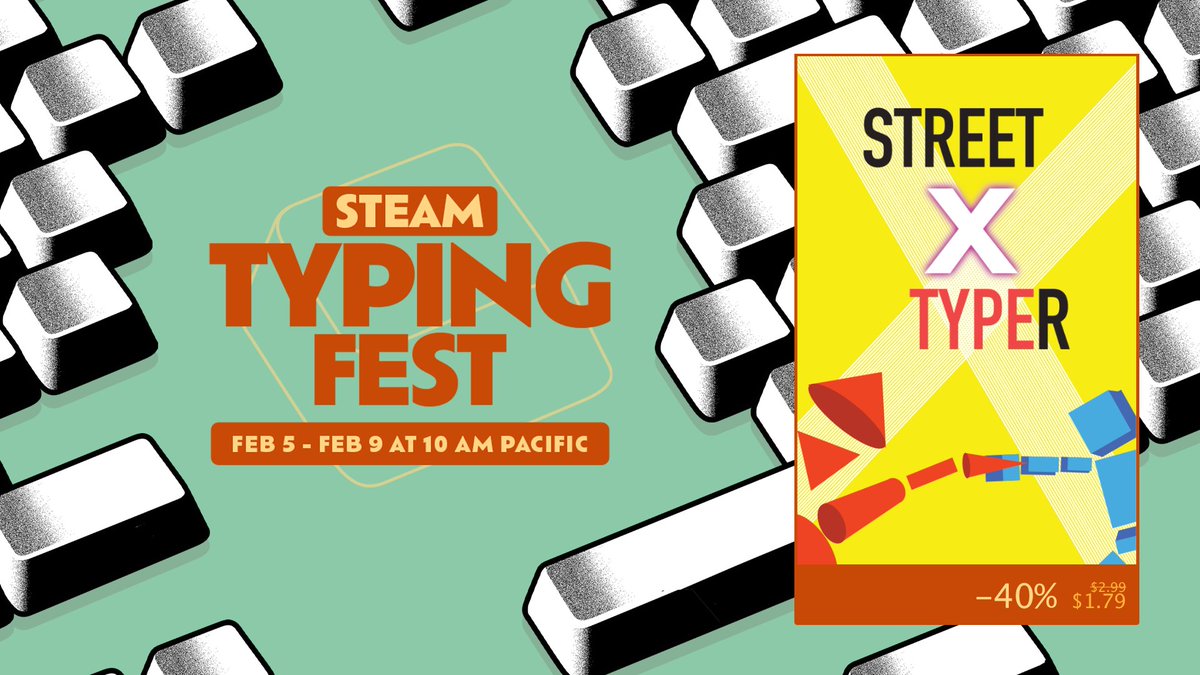 suidensuiden's tweet photo. Steamタイピングフェス2026！！
タイピング格闘ゲーム
「STREET TYPER X」
参加しております！

今なら40%OFF、210円でご購入頂けます！

#steam #indiegame https://t.co/s1NLJEFPUA