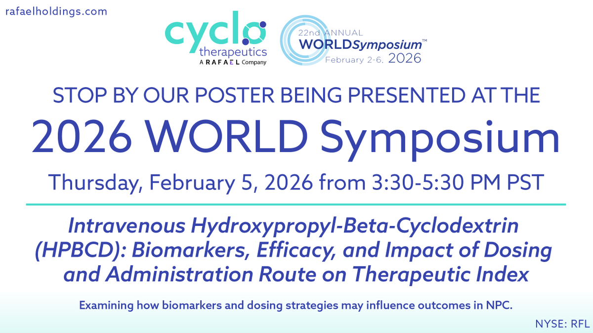 Cyclodexpert's tweet photo. Stop by our poster presentation today, from 3:30–5:30 PM PST at #WORLDSymposium 2026:
Intravenous hydroxypropyl-beta-cyclodextrin (HPBCD): Biomarkers, efficacy, and impact of dosing and administration route on therapeutic index
$RFL #NPC1 #NiemannPick #RareDisease https://t.co/mn1wM3UAWn