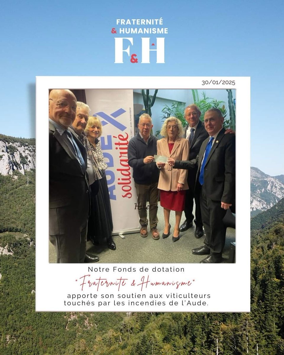 fddfeth's tweet image. Lors du déplacement de Jean-Raphaël NOTTON, Grand Maître de la #GLDF, à #Carcassonne le Fonds de dotation Fraternité et Humanisme a remis un chèque à l’association «Aude Solidarité», engagée auprès des viticulteurs durement touchés par les incendies de cet été #Aude #solidarité