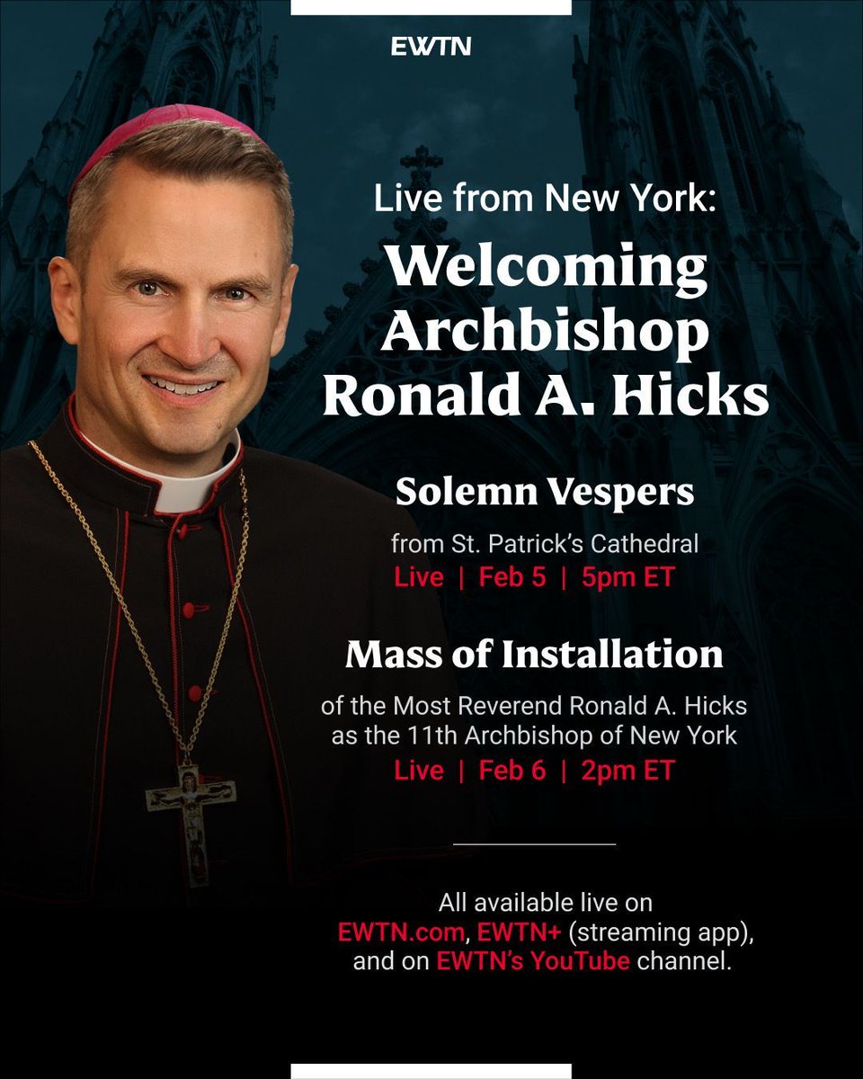 DioceseofJoliet's tweet photo. EWTN will be providing broadcast and livestream coverage of the Solemn Vespers and Installation Mass of Archbishop-designate, Ronald Hicks, on their Feb. 5th and Feb. 6th broadcast schedules. https://t.co/GANU0Vt6Tu https://t.co/rbvjpA6GFh