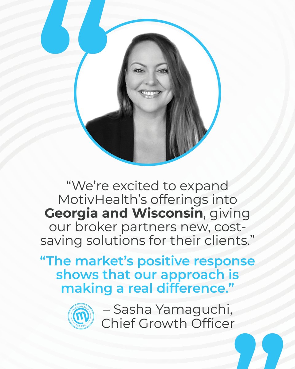 MotivHealth's tweet photo. BIG NEWS – We are bringing the MotivAdvantage to Georgia 🍑 and Wisconsin 🧀, allowing us to deliver a better benefit experience to employers that supports their people and their bottom line. 

Learn more at https://t.co/XYbAWoofRK 

#letsgrow #healthcarereform https://t.co/kjVM8dX0vX