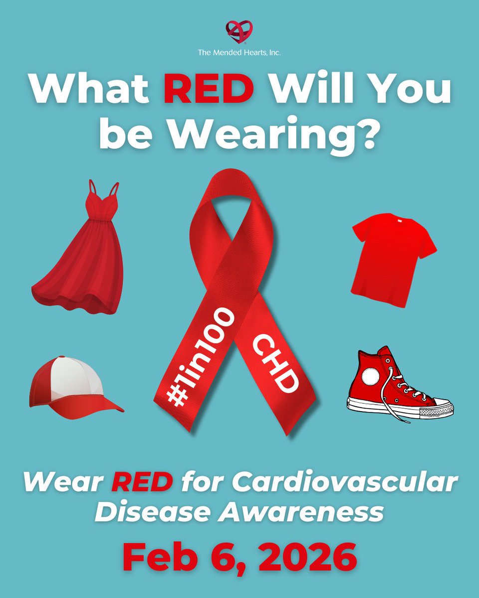MendedHearts's tweet photo. Wear Red Day is TOMORROW❗
At MHI we'll be wearing red to bring greater attention to cardiovascular disease and CHD🫀 Who will YOU wear red for❓
Be sure to tag us in your Wear Red Day pictures and comment below who you wear red for❣️ #HeartMonth #WearRedDay #1in100 #CHD #CVD https://t.co/6tkGQS0vhI