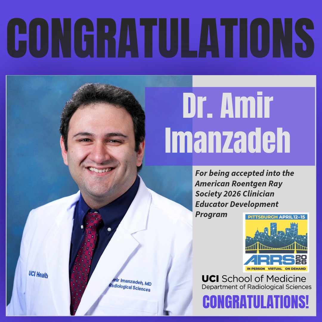 uciradiology's tweet photo. Congrats to Dr. Amir Imanzadeh for joining the 2026 ARRS Clinician Educator Program! Proud to have him representing #UCI Radiological Sciences in April! #ARRS #Radiology
@UCIradres @UCI_Neurorads https://t.co/mkFpGU71FZ