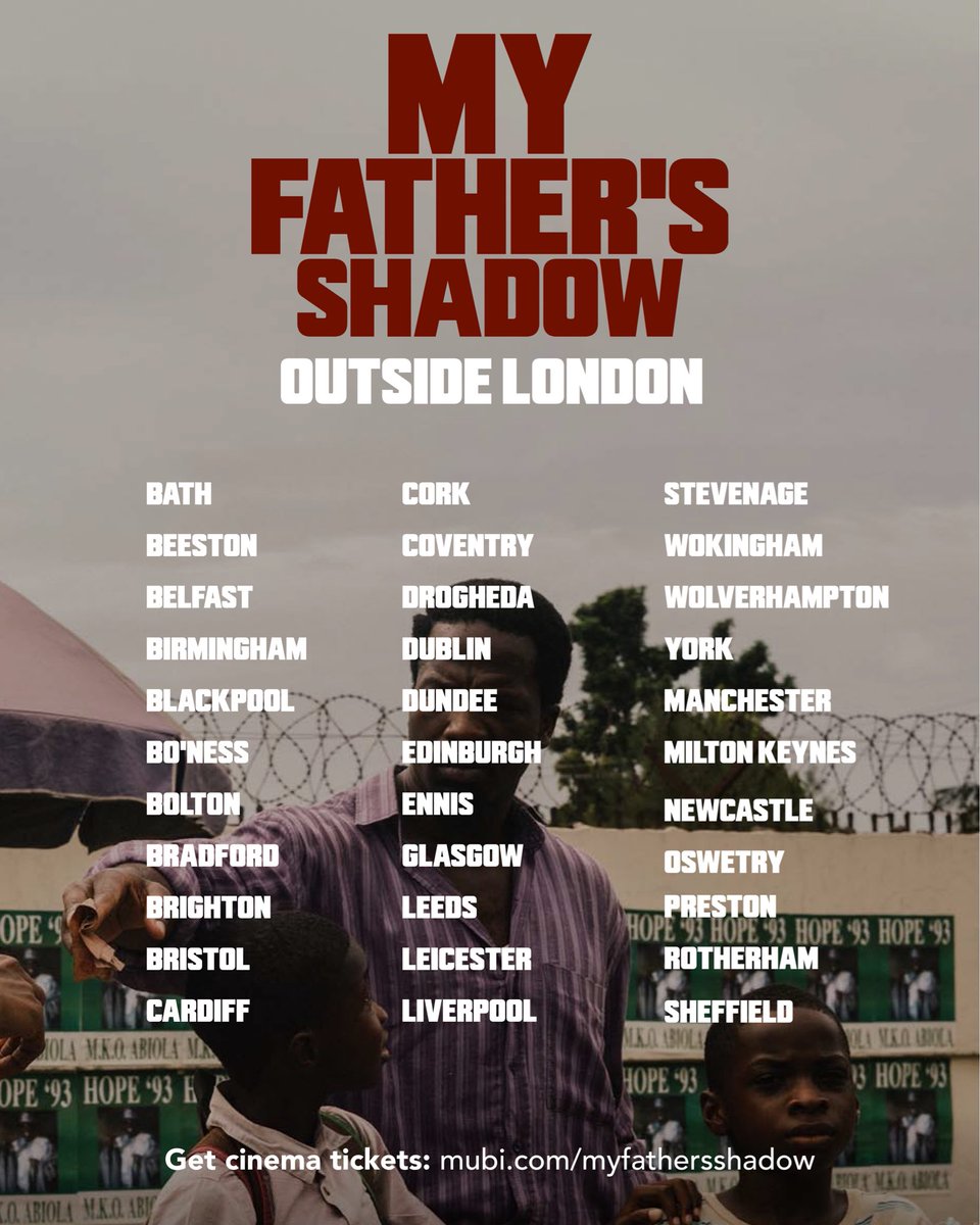🎟️UK tickets for My Father’s Shadow are now live! From tomorrow, 6 February, our film opens across the UK and Republic of Ireland. Go to mubi.com/myfathersshadow to find your nearest cinema. 

My Father’s Shadow will be released in the US and Canada from 13 February.