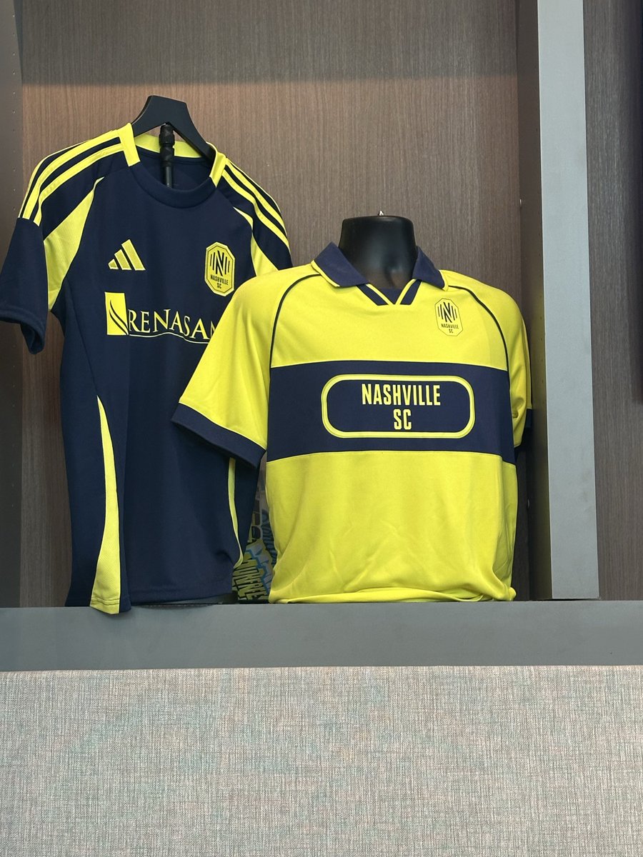 DerekUNC's tweet photo. Spotted at The Castle, the @NashvilleSC themed restaurant at BNA. Any chance this is the actual new kit? Definitely better than the Forsberg leak. https://t.co/7CJDcMXsXF