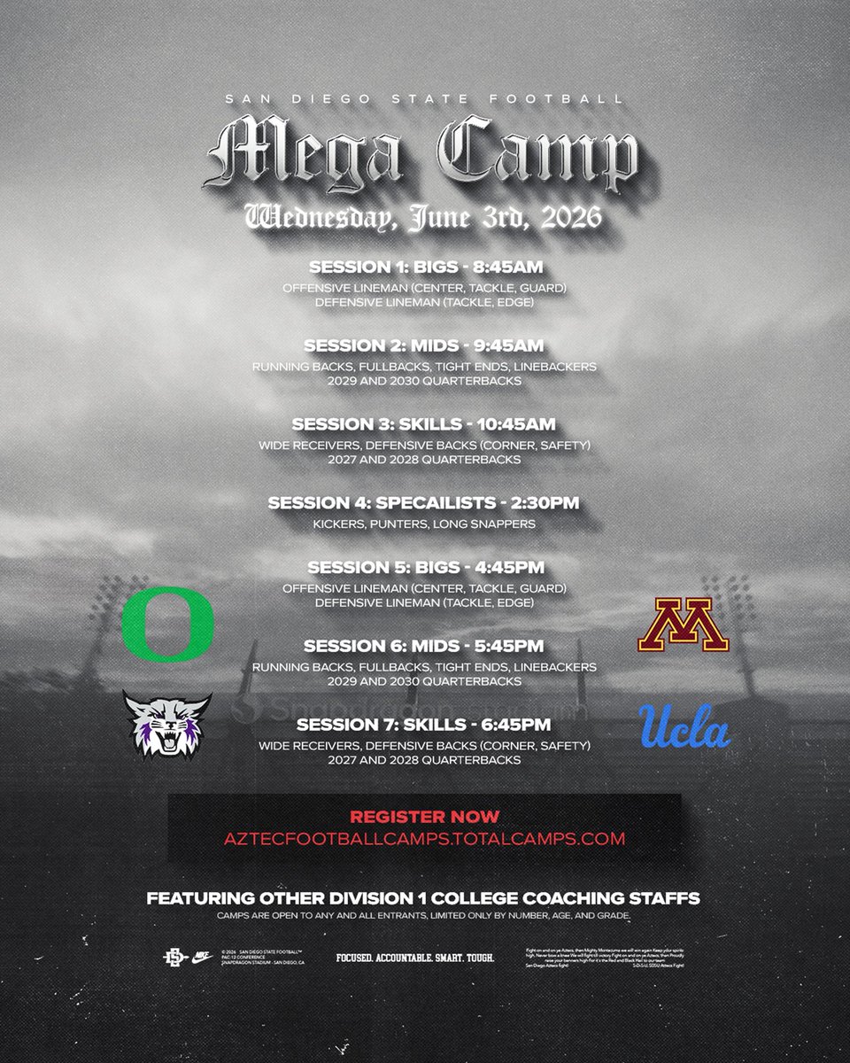 Camp season is right around the corner 👀

Head to the link below to register today!

🔗: aztecfootballcamps.totalcamps.com/About%20Us?utm…

#AztecFAST 🍢 x #BeTheA1pha 🐺 x #TheClimb📈