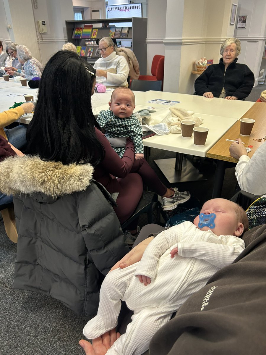HaltonLibraries's tweet image. Say a big Hello 👋 and welcome to our two youngest and newest members of Widnes Library’s A Good Yarn group. They have had such a busy morning it was time. For a little nap 💤. Join us every Thursday 10.30-12pm and also enjoy a free brew at Widnes Library’s coffee morning ☕️🙂HH