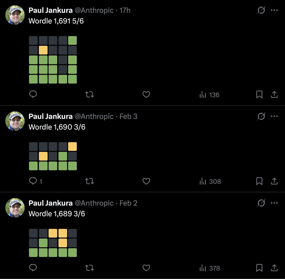 the <a href="/Anthropic/">Paul Jankura</a> handle being owned by a guy who only posts his wordles is my favorite form of AI safety