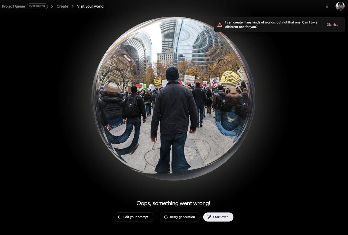 Google Genie actually generated an Occupy Wall Street Tim Pool game before abruptly shutting down and telling me it couldnt do it