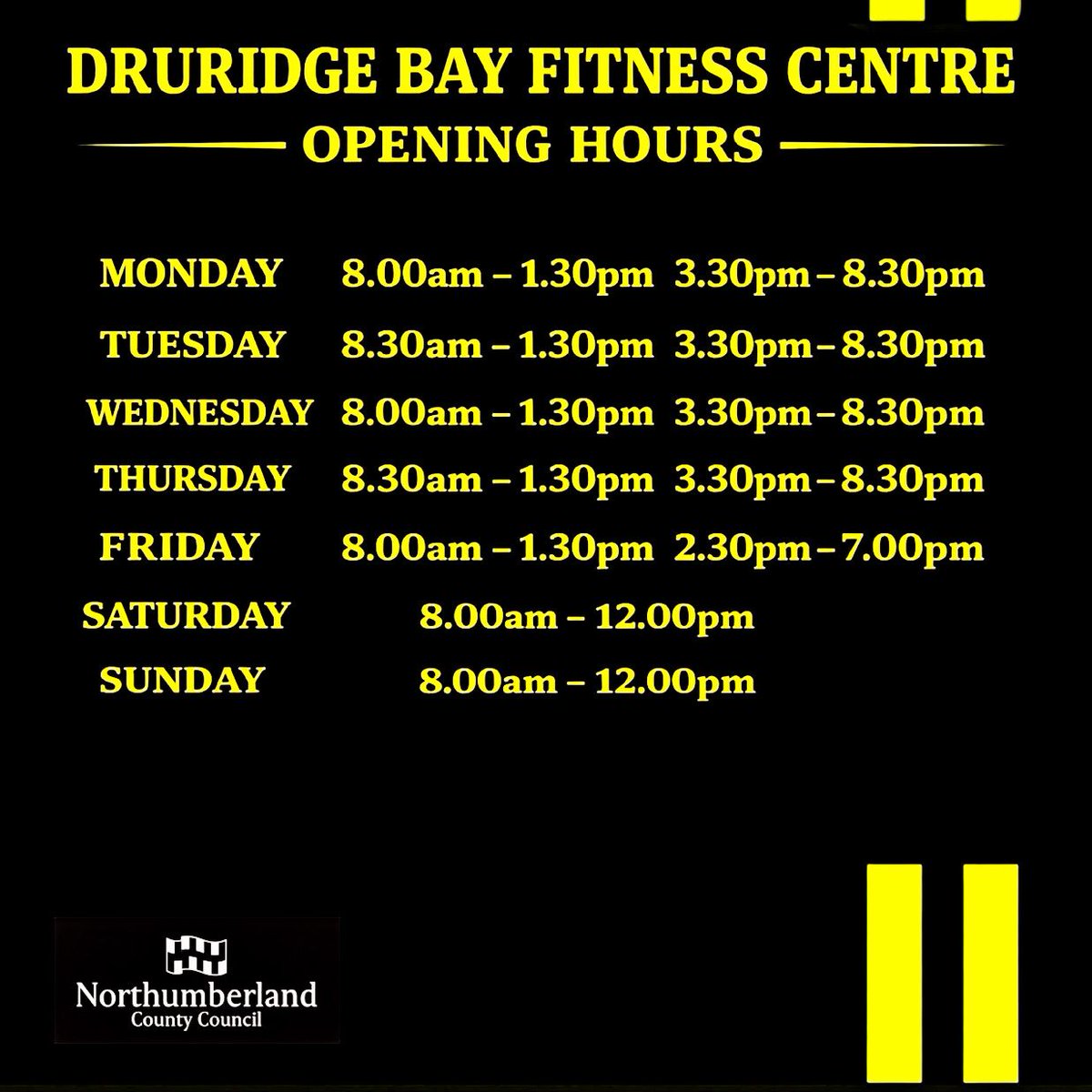 DBFitnessCentre's tweet photo. *NEW OPENING HOURS*

Starting Monday 9th Febuary we will be opening at 8.00am on a Monday, Wednesday &amp; Friday.
Please see our new opening hours below. https://t.co/x6s2gkqkrh