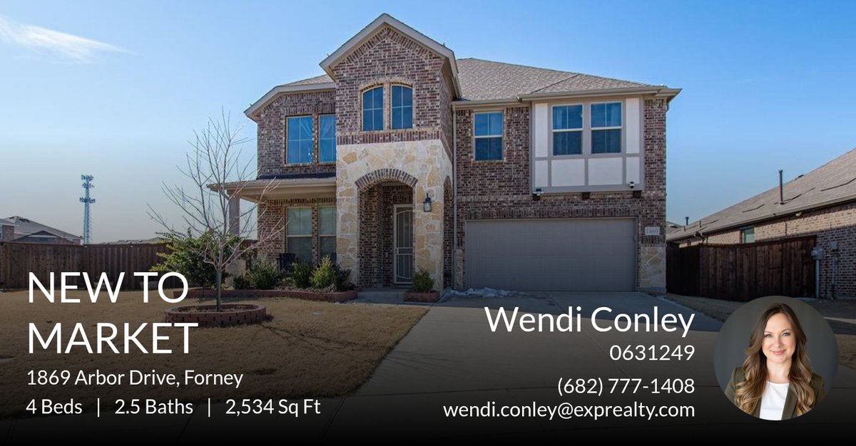 WendiTXRealtor's tweet image. 📍 New to Market 📍 Take a look at this fantastic new property that just hit the market located at 1869 Arbor Drive in Forney. Reach out here or at (682) 777-1408 for more information

Wendi Conley | #TheCliffFreemanGroup | #eXpR... homeforsale.at/1869_ARBOR_DRI…