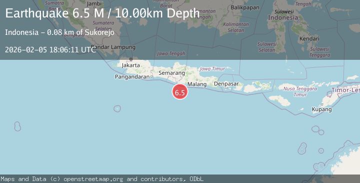 🌍 New Earthquake 🌍
📍 Location: Java, Indonesia
📏 Magnitude (M): 6.5
🔽 Depth: 10.00 km
⏰ Time: 2026-02-05 18:06:11 UTC
🔗 Source: BMKG
Stay safe!
volcanoyt.com/earthquake/tra…