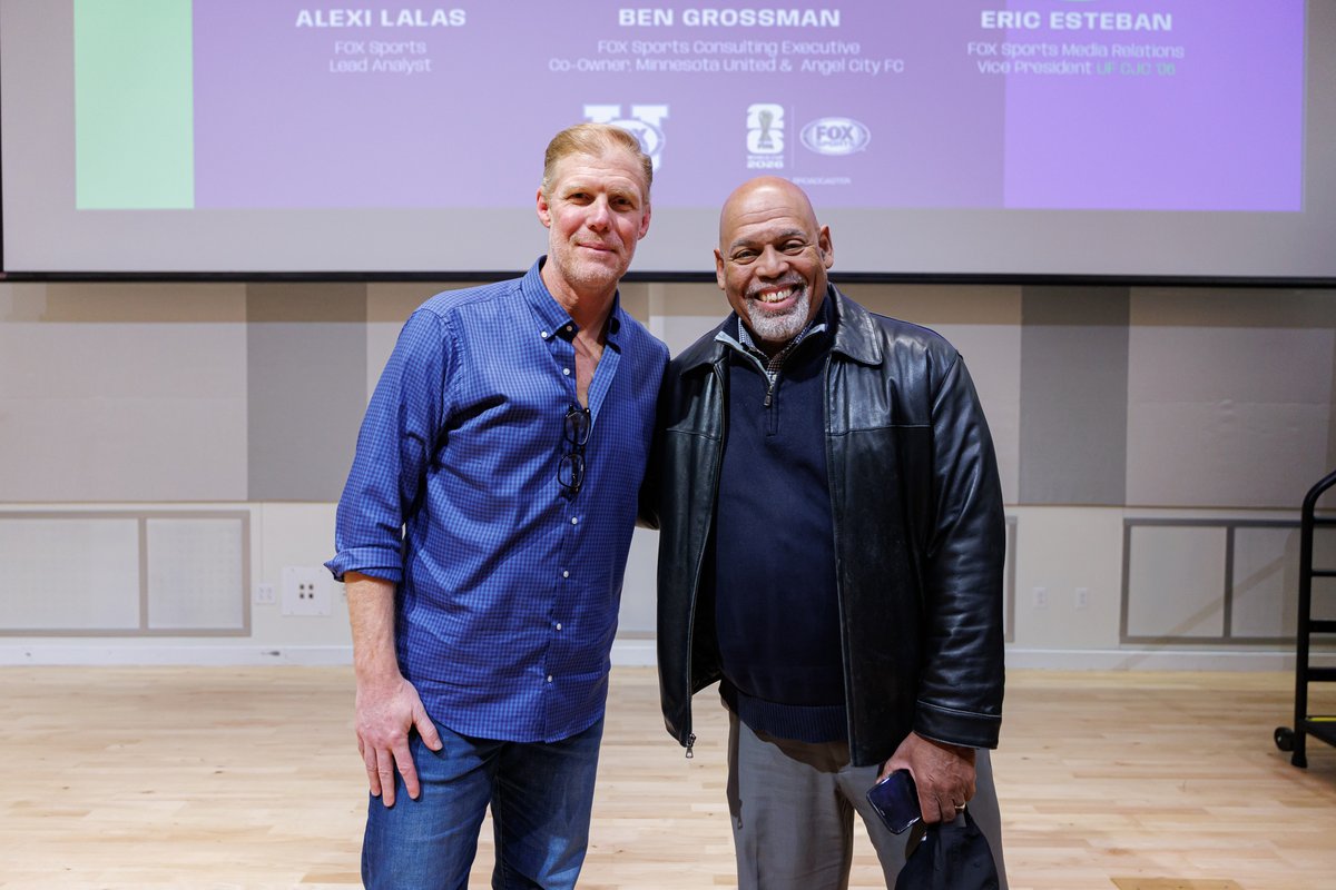 .<a href="/FOXSportsU/">FOX Sports University</a>'s "Road to FIFA World Cup 2026" speaker series made its latest stop at <a href="/UF/">FLORIDA</a>! 🐊⚽

<a href="/UFJSchool/">UF College of Journalism and Communications</a> and <a href="/ufspm/">UF Department of Sport Management</a> students got an inside look at the future of soccer from <a href="/AlexiLalas/">Alexi Lalas</a> , <a href="/Eric_Esteban/">Eric Esteban</a>, and <a href="/grossman/">Ben Grossman</a> as the countdown to 2026 continues.