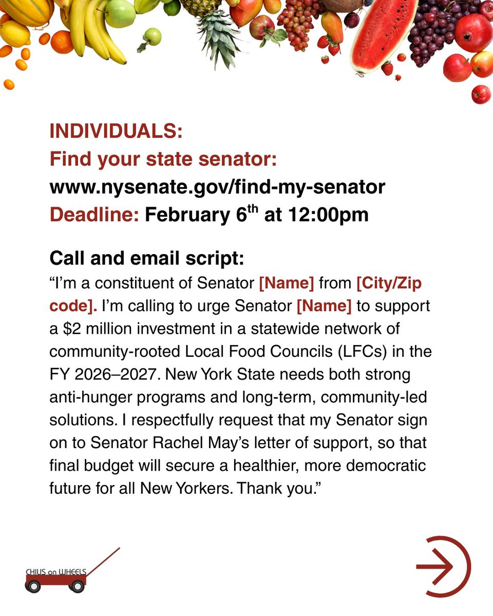 ChilisonWheels's tweet photo. 🌱INDIVIDUALS AND ORGANIZATIONS TAKE ACTION: Find your NY State Senator: https://t.co/lxwACOEsFf | Deadline: Feb 6 at 12 PM! #NewYork #FoodJustice #EndNYHunger #HungerFreeNY #FoodCouncils #Policy #NYState #FoodAccess #MutualAid #Community #ClimateJustice #NYCEats https://t.co/knxeTBhXYj