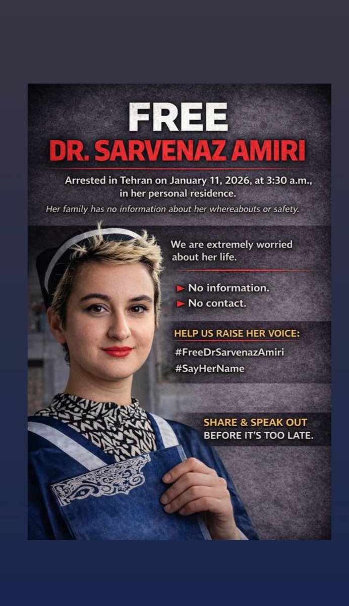 بچه  ها اگر براتون مقدوره این پست ریپوست کنید 
سروناز دوست نزديك ماست ، پزشكه و بخاطر کمک به مجروح ها و يك ماه پيش نيمه شب بازداشتش كردن و تا امروز هيچ نهادى پاسخگو نيست سكوت نكنيم ، لطفا صداش باشيم
#سرونازامیری