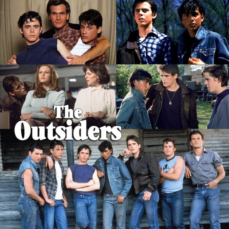 The Outsiders (1983) Directed by Francis Ford Coppola. The ensemble cast includes C. Thomas Howell, Rob Lowe, Emilio Estevez, Matt Dillon, Tom Cruise, Patrick Swayze, Ralph Macchio, Diane Lane, and Leif Garrett.