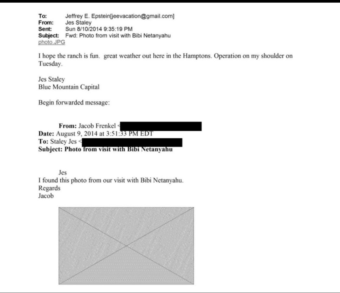 🚨 NETANYAHU IS IMPLICATED IN THE EPSTEIN FILES 

He is mentioned almost 700 times and in one instance an image taken during a “visit with Bibi” is censored. 

In another instance Epstein can be seen to be brokering meetings with Netanyahu.