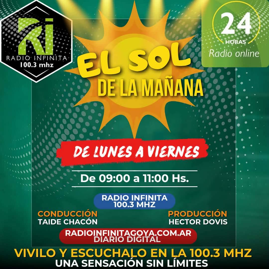 chacon_taide's tweet photo. ☎️🎤📻🎧 El Sol de la Mañana, de lunes a viernes, de 9 a 11 hs. Un Programa de Noticias, Actualidad, y toda la Información de Goya y la Región.☎️📻🎤 https://t.co/ZLpClcCCZL