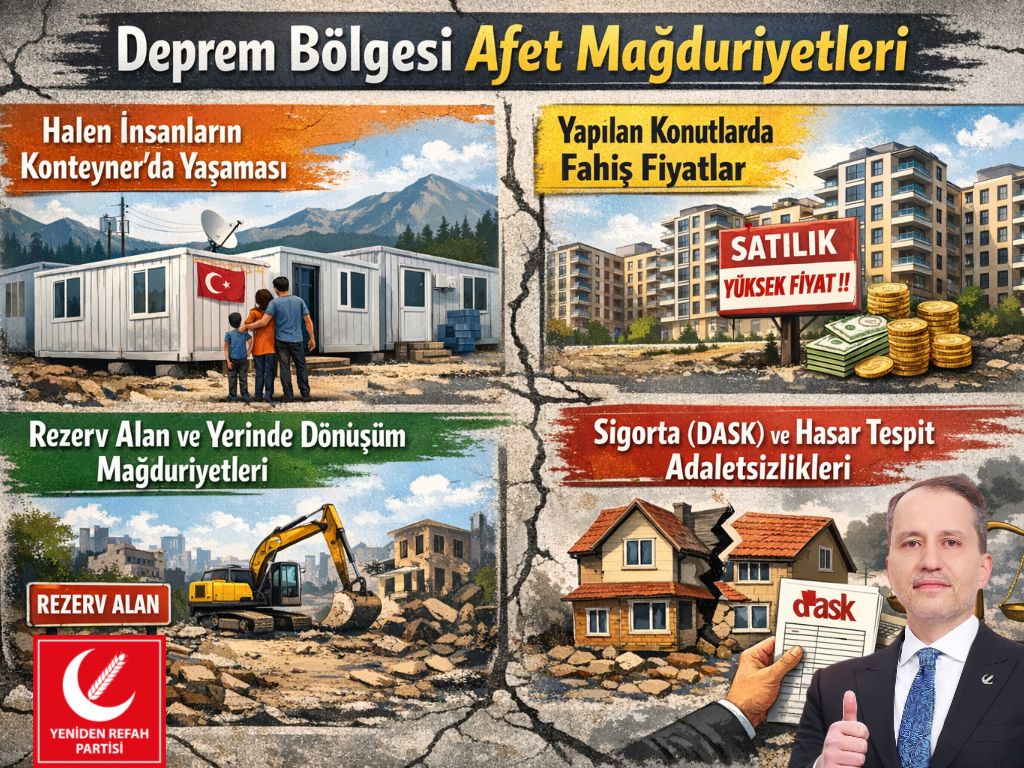 6 Şubat depreminin üzerinden üç yıl geçmesine rağmen halen bölgedeki vatandaşlarımızın mağduriyetleri devam ediyor. Çözüme ulaşmamış konular, adaletsiz kararlar depremin yaralarının hala sarılamadığını gösteriyor.. 
<a href="/erbakanfatih/">Dr. Fatih Erbakan</a> <a href="/rprefahpartisi/">Yeniden Refah Partisi</a> <a href="/magdursuztoplum/">Toplumsal Mağduriyetler Kurulu</a>