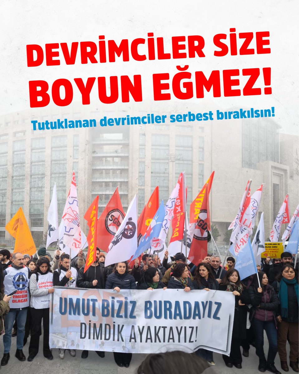 DEVRİMCİLER SİZE BOYUN EĞMEZ!

ESP'ye ( <a href="/espresmi/">ESP🇵🇸</a> ) yönelik sindirme operasyonunda gözaltına alınan 96 sosyalistin 47'si tutsak edilirken, 9'u adli kontrol şartıyla serbest bırakıldı. 41 sosyalist ise adliyeye çıkartılmayı bekliyor.

Faşist baskılarla devrimcileri ajanlık