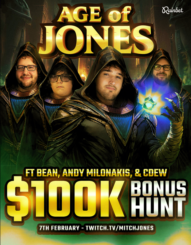 $100,000 BONUS HUNT THIS SATURDAY!

  Giving away $10,000 on Discord for equity in the bonus hunt:

 discord.gg/mitchjones

  $1000 Twitter giveaway on this tweet - like, comment, retweet to enter.  <a href="/andymilonakis/">Andy Milonakis</a> <a href="/cdew_wow/">Cdew</a>  <a href="/beantwitch/">Bean</a>