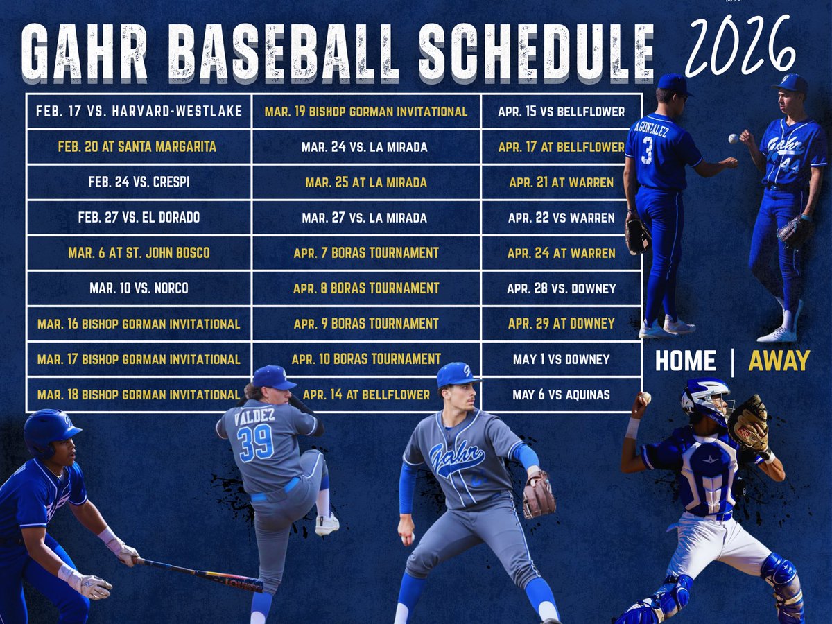 GahrBaseballl's tweet photo. Less than two weeks to go! Excited to announce the 2026 Gahr Baseball schedule. A lot of great challenges ahead. 🔥 https://t.co/c2sCqjJ8df