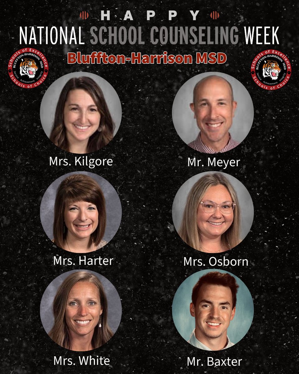 It is National School Counseling Week and we want to take a moment to show our appreciation to our 6 counselors at Bluffton-Harrison MSD. We appreciate their dedication and commitment to our students. #BHMSD #oneBluffton #EveryMomentMatters #NSCW26 #INSCA26