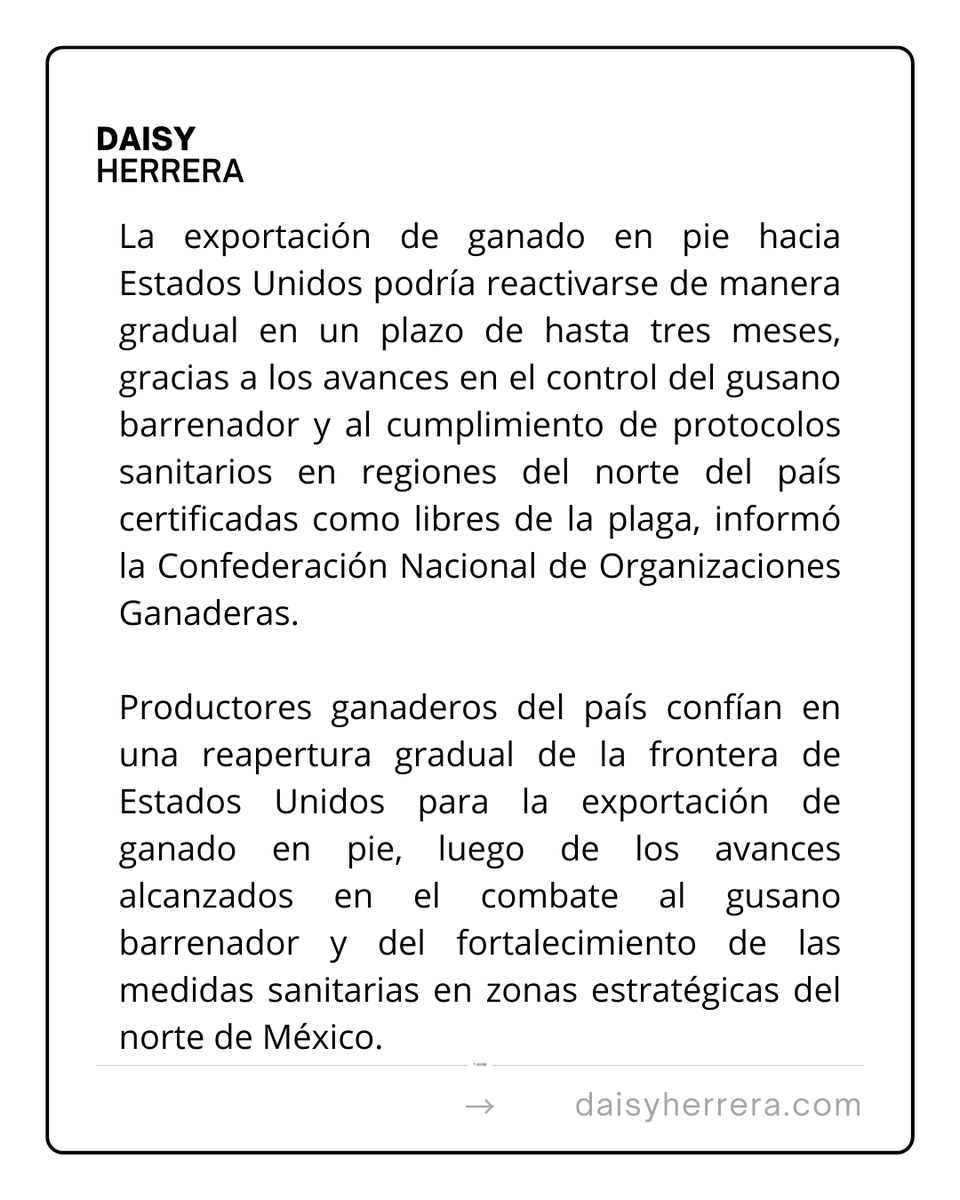#ElPuntoEs 🔴 Confían ganaderos en reapertura gradual de exportación de ganado en pie a Estados Unidos. Productores destacan avances sanitarios y piden reactivar exportaciones desde zonas libres de gusano barrenador.

ℹ️Información de Alan Morales / Josué Escamilla

#Reynosa